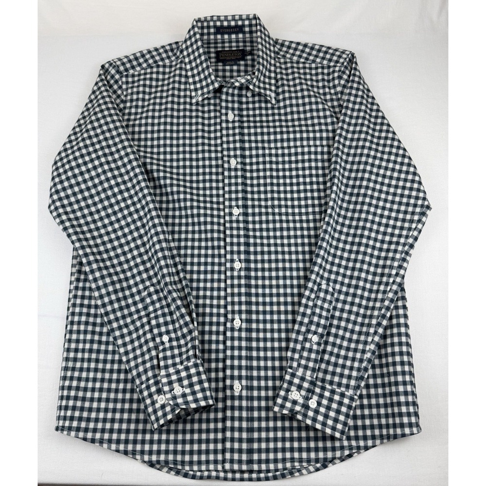Pendleton Men's Evergreen Flannel Shirt Virginia Wool, Fitted, Plaid, Green, VTG